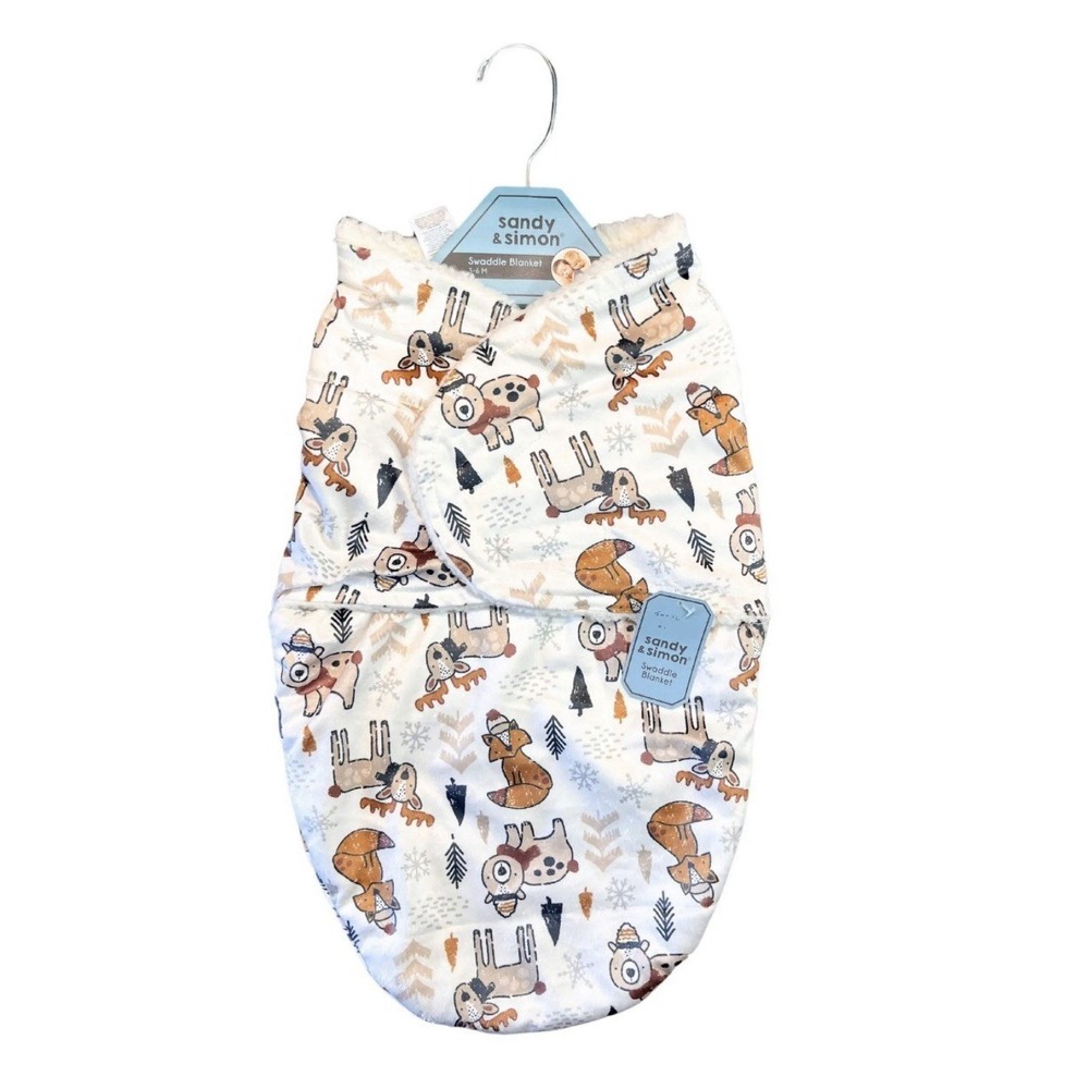 Sandy & Simon Forest Friends Baby Swaddle Blanket 0-3 Months Fleece Bear Fox NWT